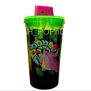 Oogie boogie green tumbler cup with pink dice topper cup lights up